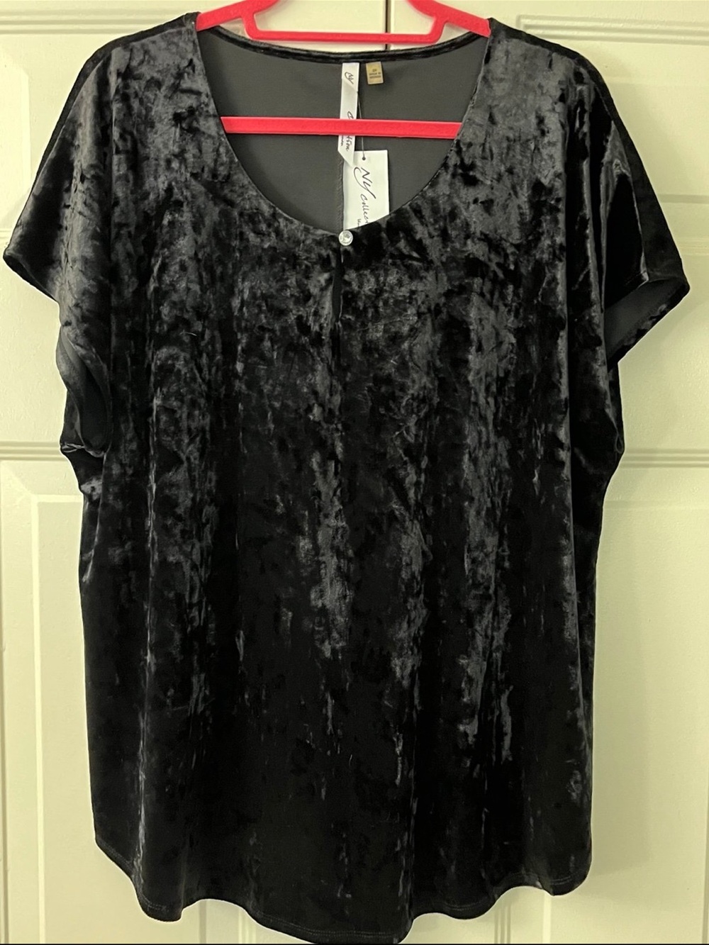 NY Collection 2X Short Sleeve Velvet Feel Top